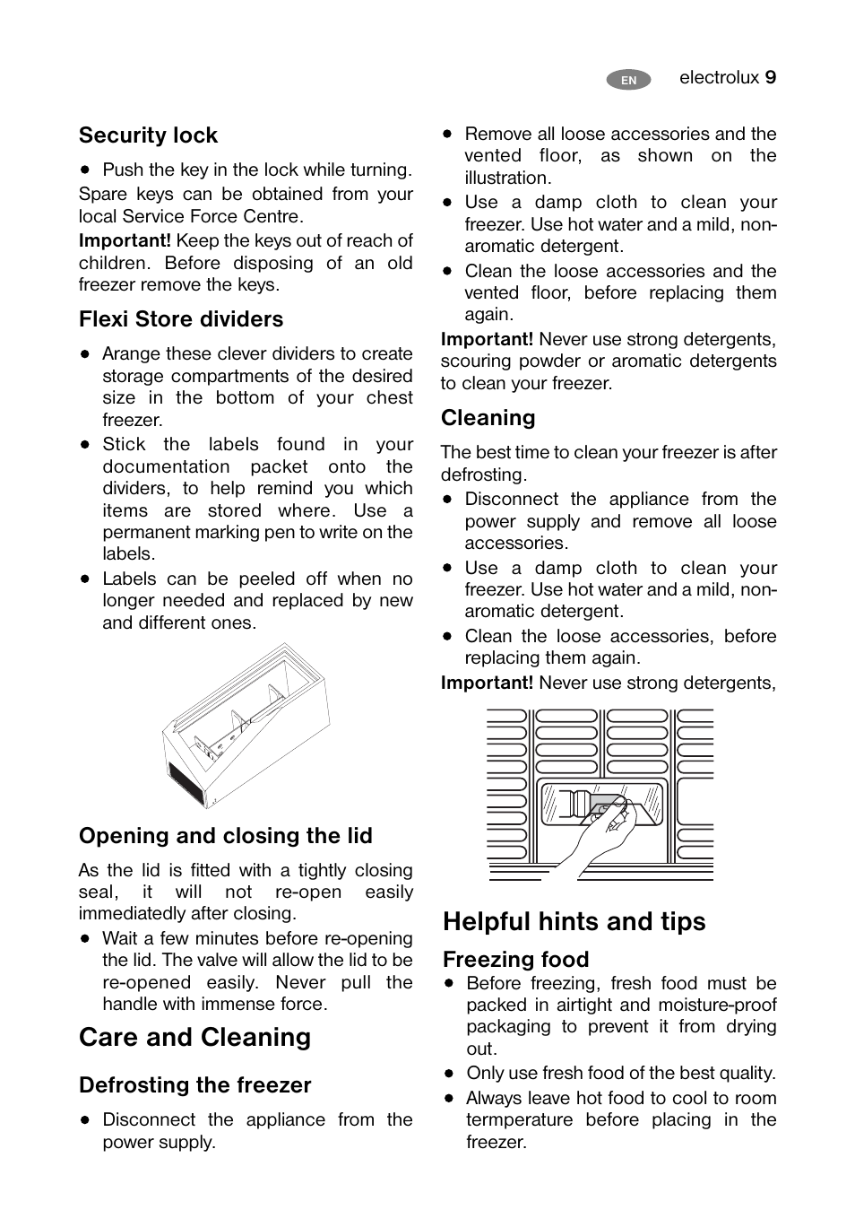 Helpful hints and tips, Care and cleaning | Electrolux ECM 26325 W User Manual | Page 9 / 16