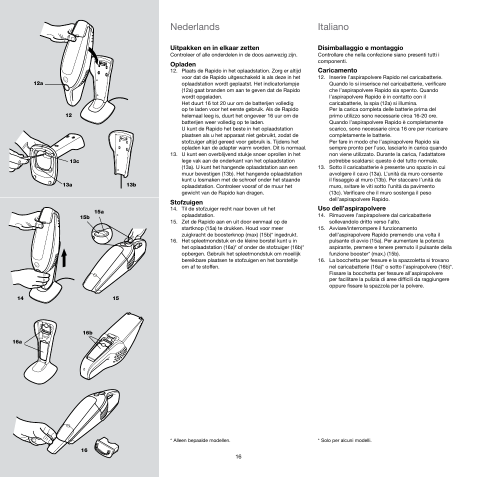 Nederlands, Italiano | Electrolux Rapido Vacuum Cleaner User Manual | Page 16 / 60