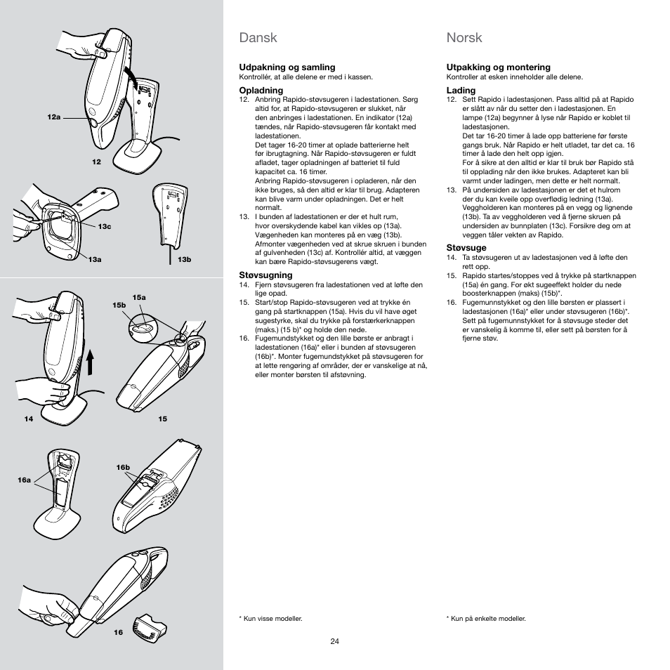 Dansk, Norsk | Electrolux Rapido Vacuum Cleaner User Manual | Page 24 / 60