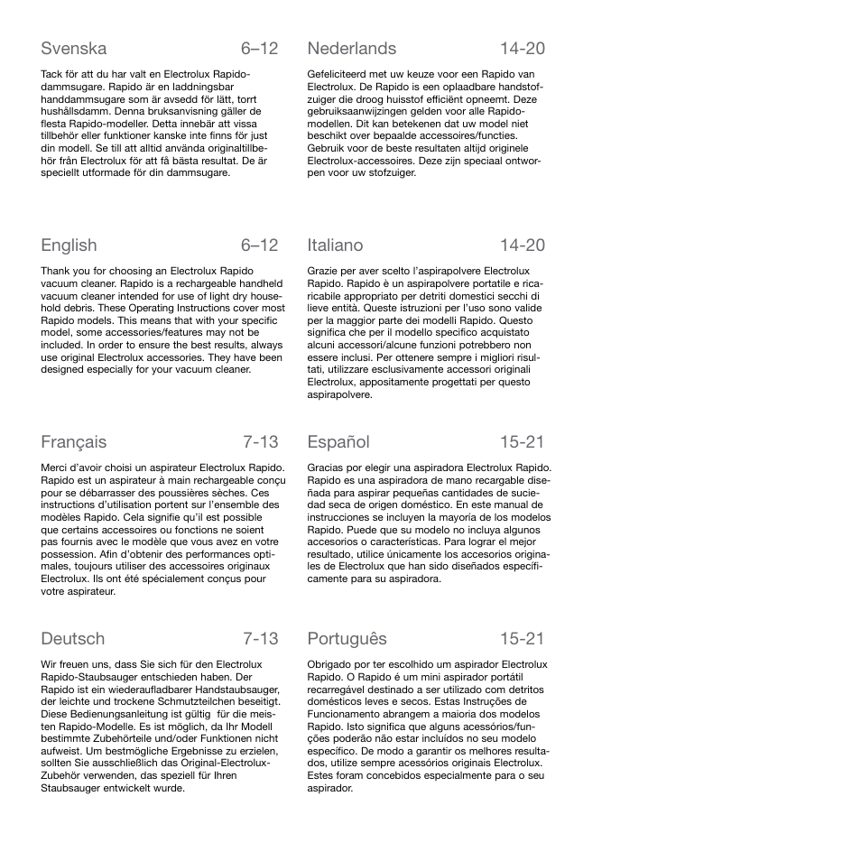 Electrolux Rapido Vacuum Cleaner User Manual | Page 3 / 60