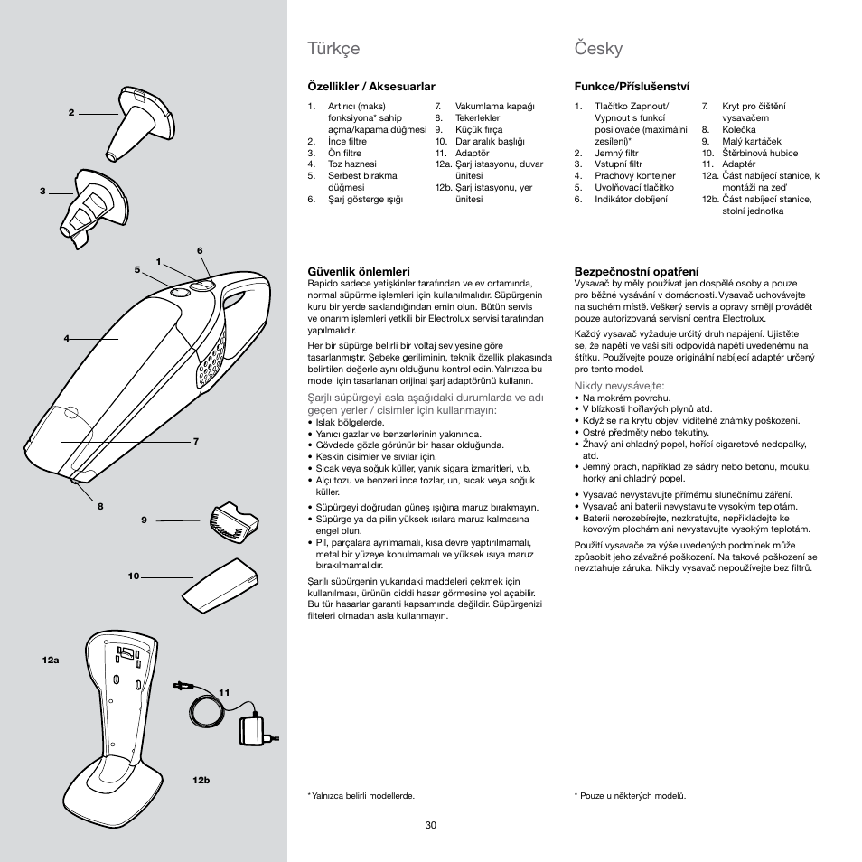 Türkçe, Česky | Electrolux Rapido Vacuum Cleaner User Manual | Page 30 / 60