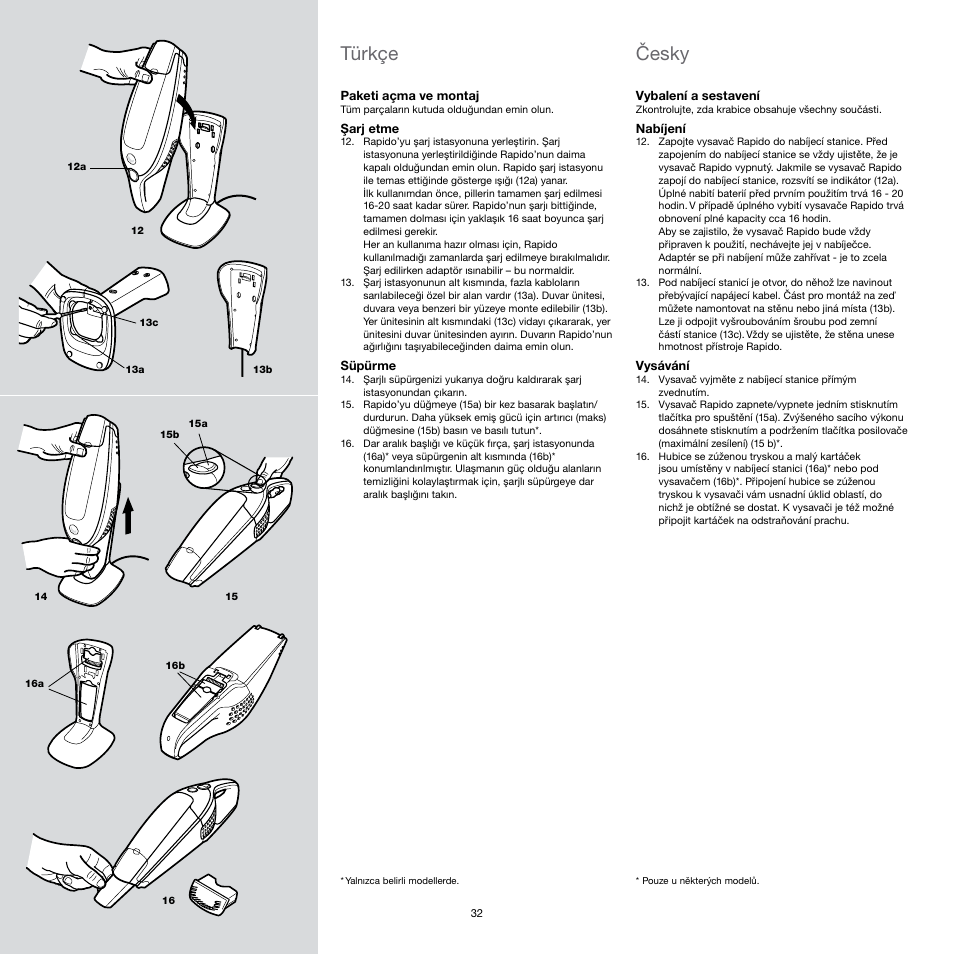 Türkçe, Česky | Electrolux Rapido Vacuum Cleaner User Manual | Page 32 / 60