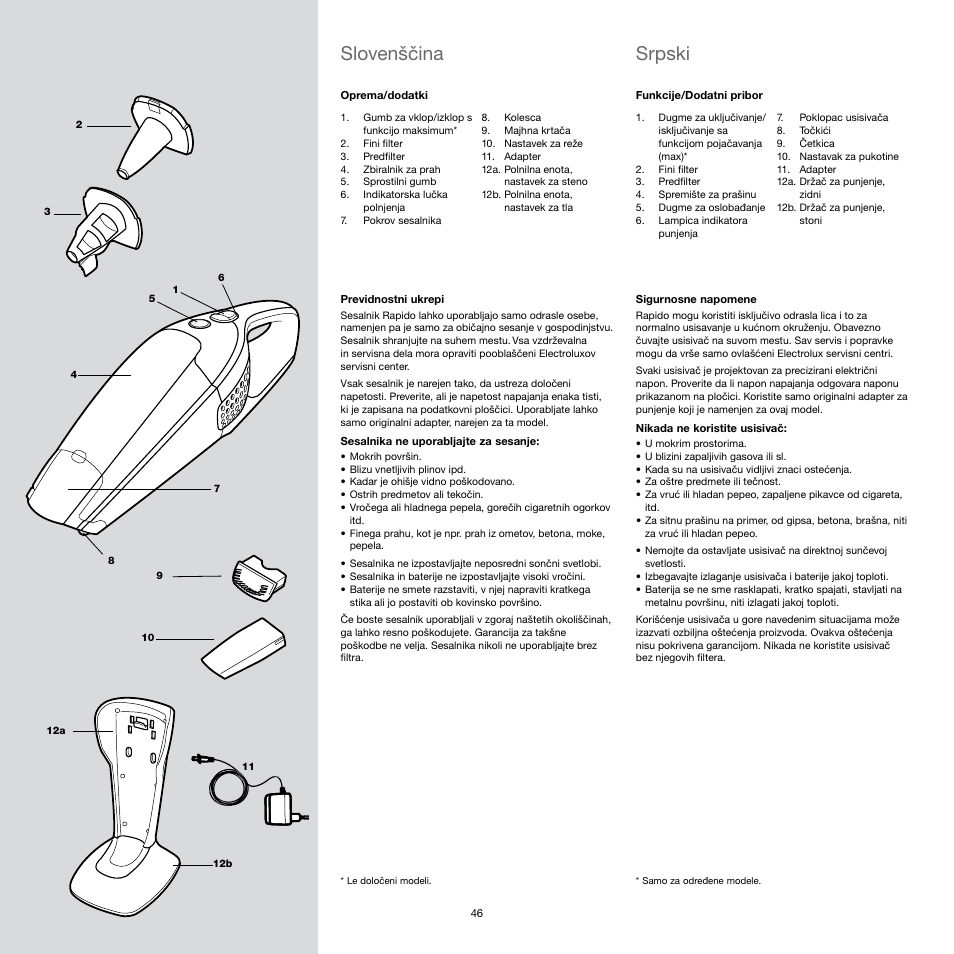 Slovenščina, Srpski | Electrolux Rapido Vacuum Cleaner User Manual | Page 46 / 60