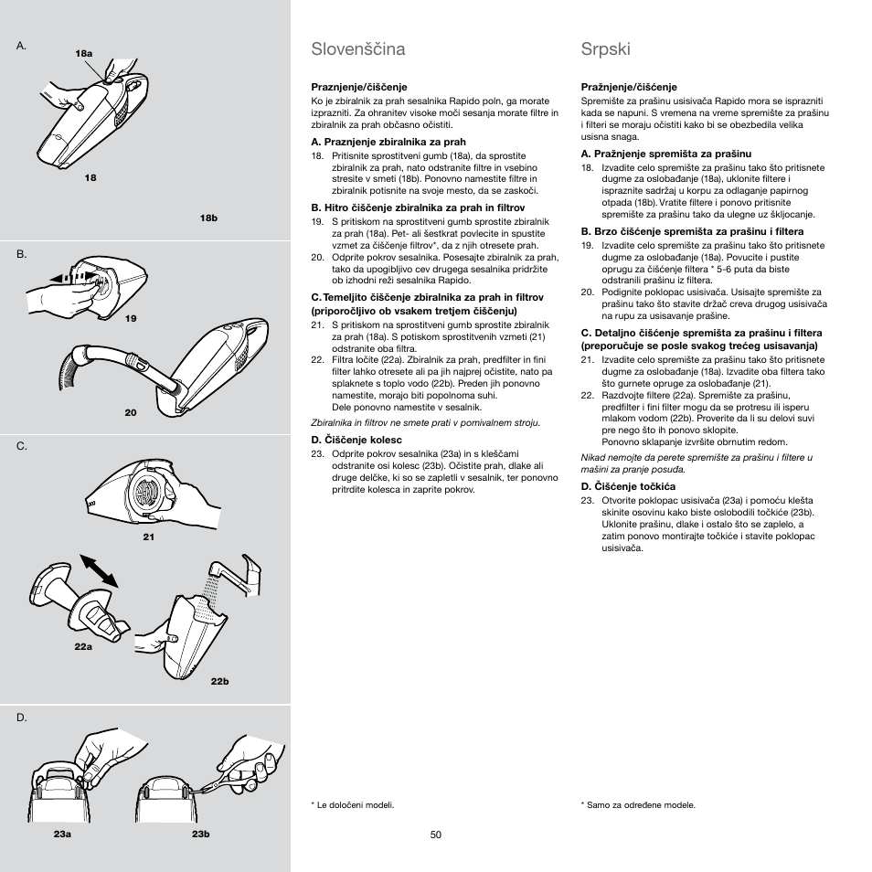 Slovenščina, Srpski | Electrolux Rapido Vacuum Cleaner User Manual | Page 50 / 60