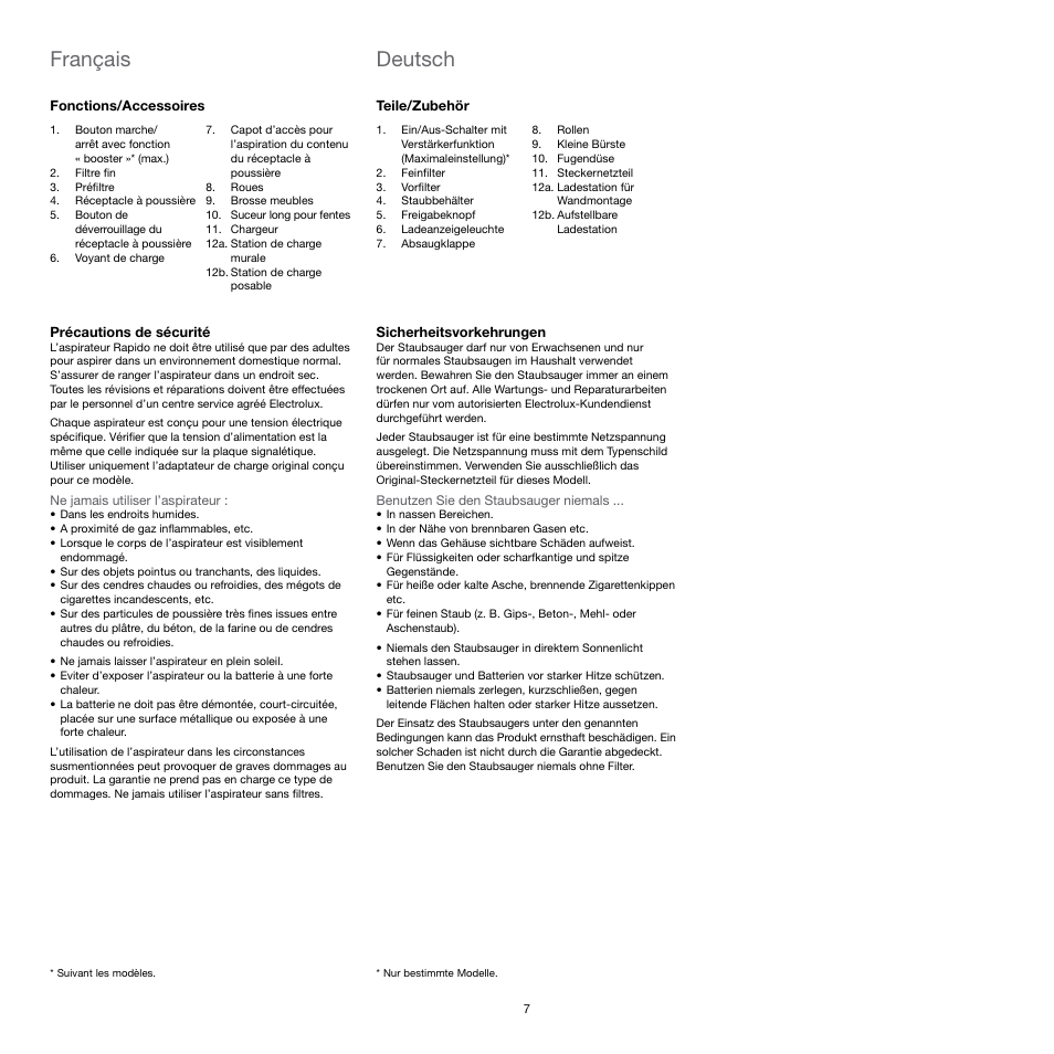 Français, Deutsch | Electrolux Rapido Vacuum Cleaner User Manual | Page 7 / 60