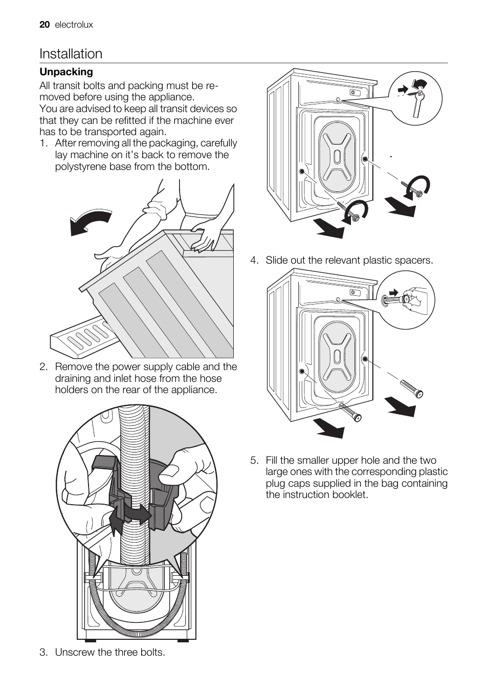 Installation | Electrolux EWP 10075 W User Manual | Page 20 / 24