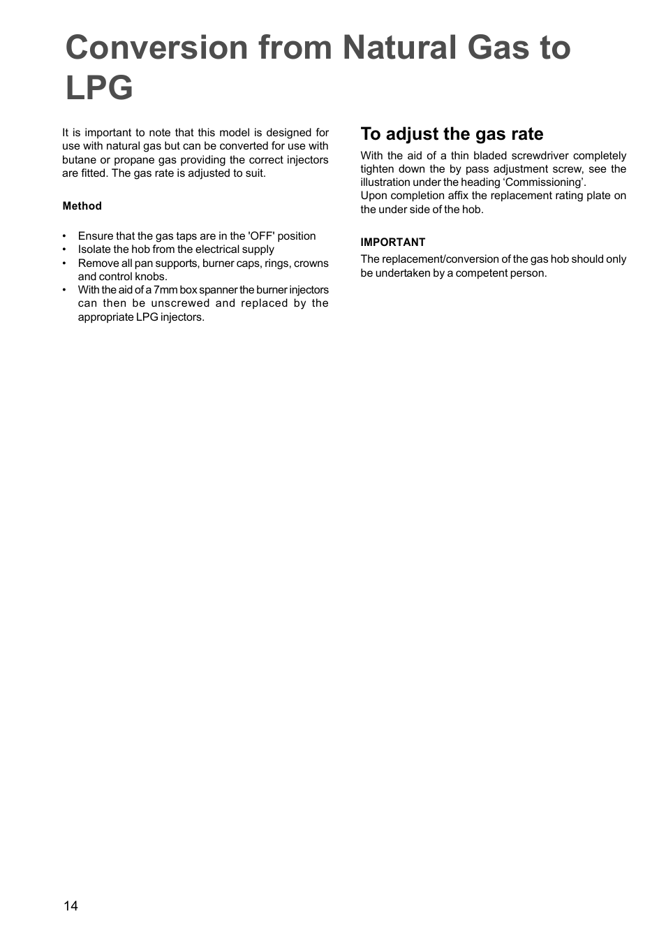 Conversion from natural gas to lpg | Electrolux EGG 690 User Manual | Page 14 / 16