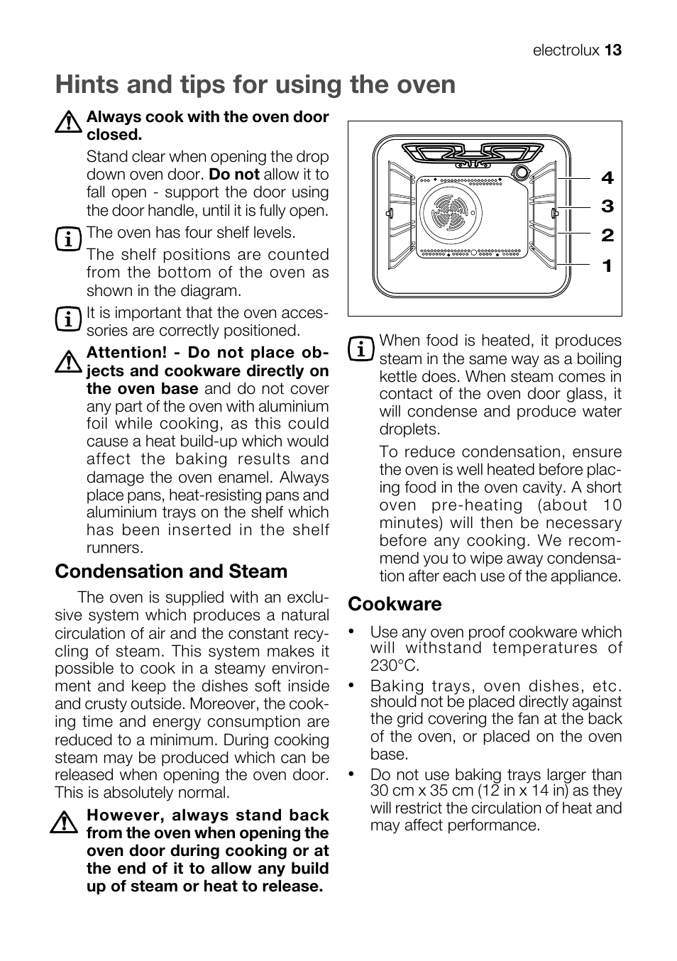 Hints and tips for using the oven | Electrolux EKM 70150 User Manual | Page 13 / 40