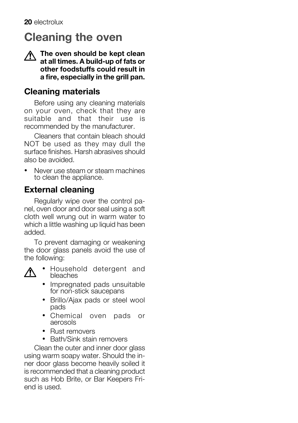 Cleaning the oven | Electrolux EKM 70150 User Manual | Page 20 / 40