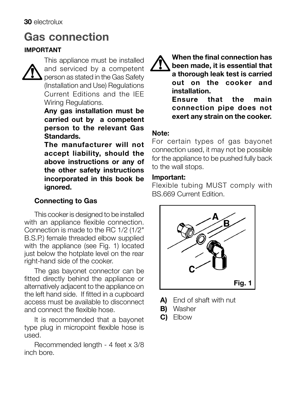Gas connection | Electrolux EKM 70150 User Manual | Page 30 / 40