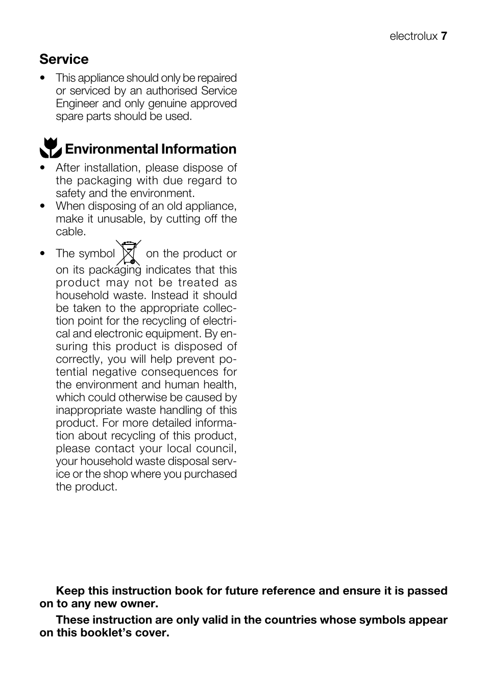 Service, Environmental information | Electrolux EKM 70150 User Manual | Page 7 / 40
