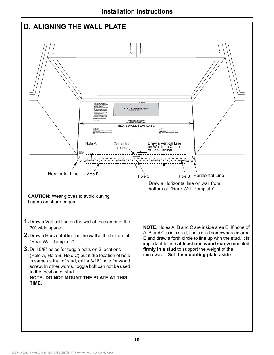 Aligning the wall plate, Installation instructions | Electrolux Over The Range Microwave Oven User Manual | Page 10 / 22