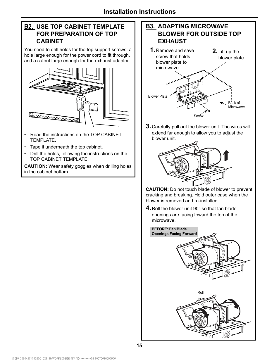 Installation instructions | Electrolux Over The Range Microwave Oven User Manual | Page 15 / 22