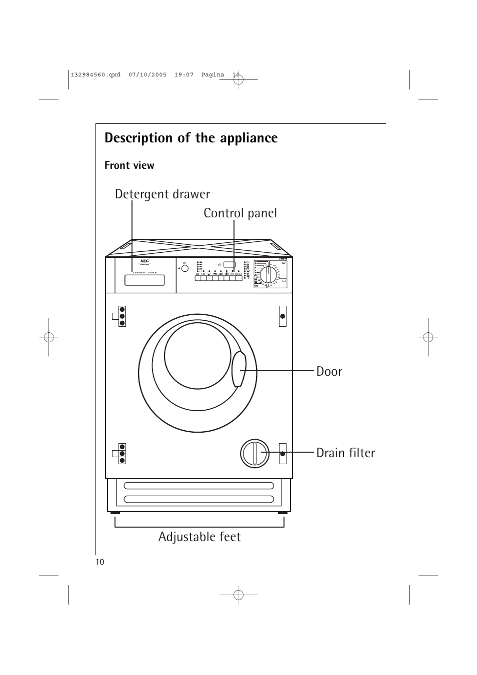 Description of the appliance, Front view | Electrolux LAVAMAT TURBO L 12720 VIT User Manual | Page 10 / 52