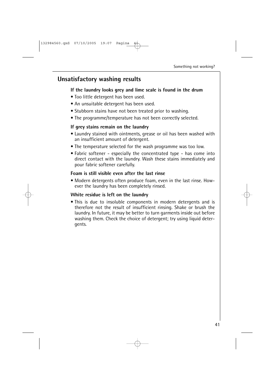 Unsatisfactory washing results | Electrolux LAVAMAT TURBO L 12720 VIT User Manual | Page 41 / 52