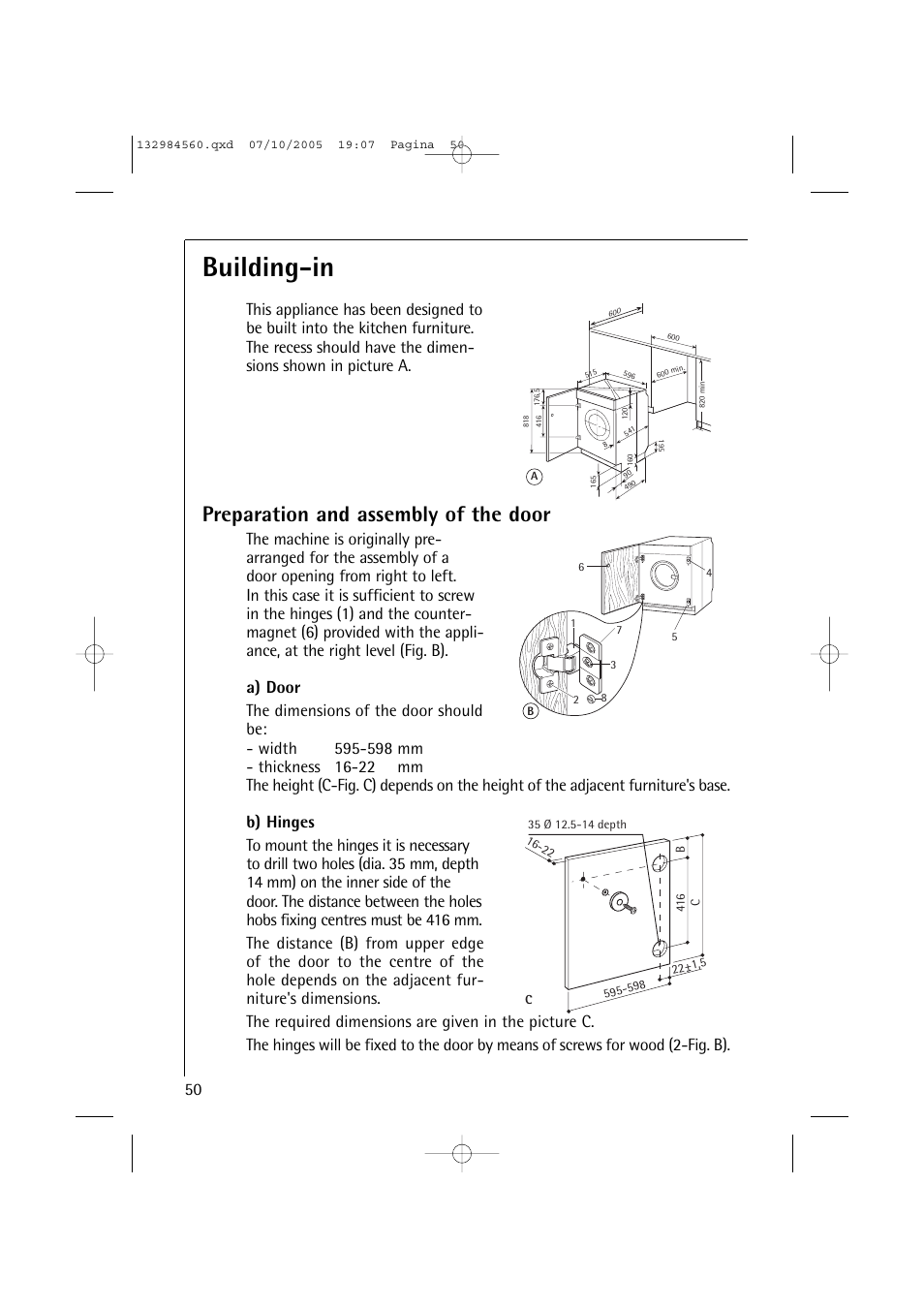Building-in, Preparation and assembly of the door | Electrolux LAVAMAT TURBO L 12720 VIT User Manual | Page 50 / 52