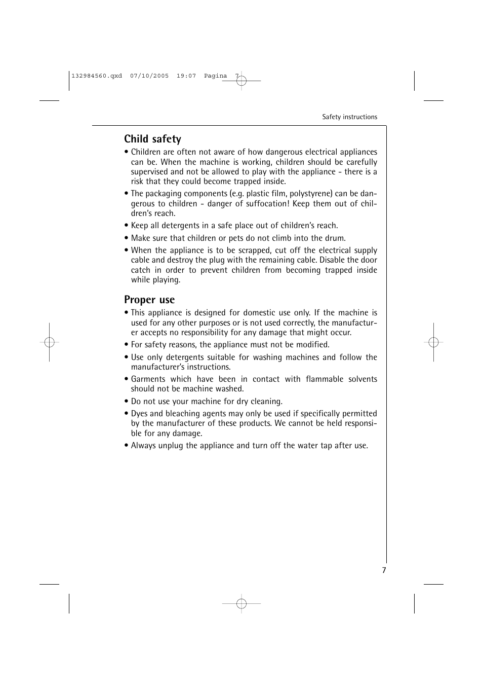 Child safety, Proper use | Electrolux LAVAMAT TURBO L 12720 VIT User Manual | Page 7 / 52