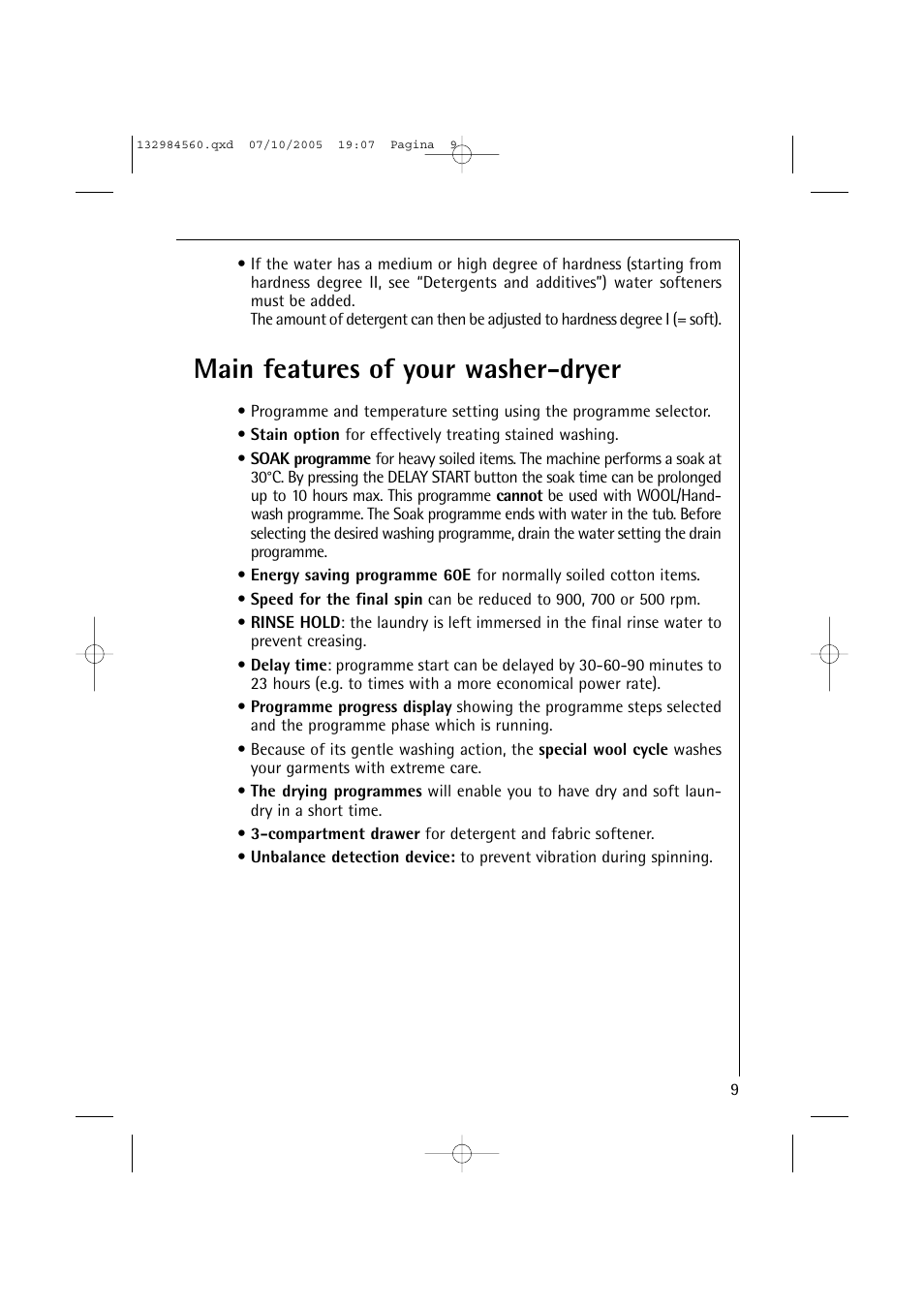 Main features of your washer-dryer | Electrolux LAVAMAT TURBO L 12720 VIT User Manual | Page 9 / 52
