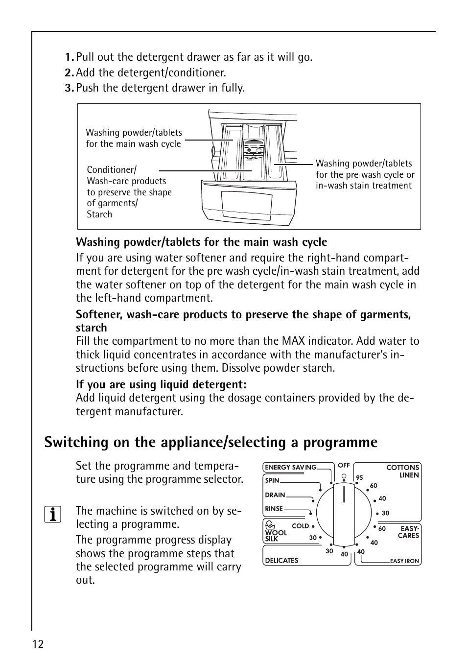 Switching on the appliance/selecting a programme | Electrolux LAVAMAT 52810 User Manual | Page 12 / 40