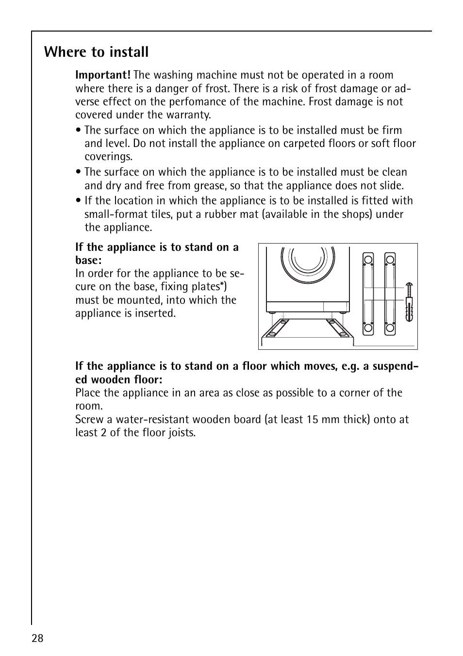 Where to install | Electrolux LAVAMAT 52810 User Manual | Page 28 / 40