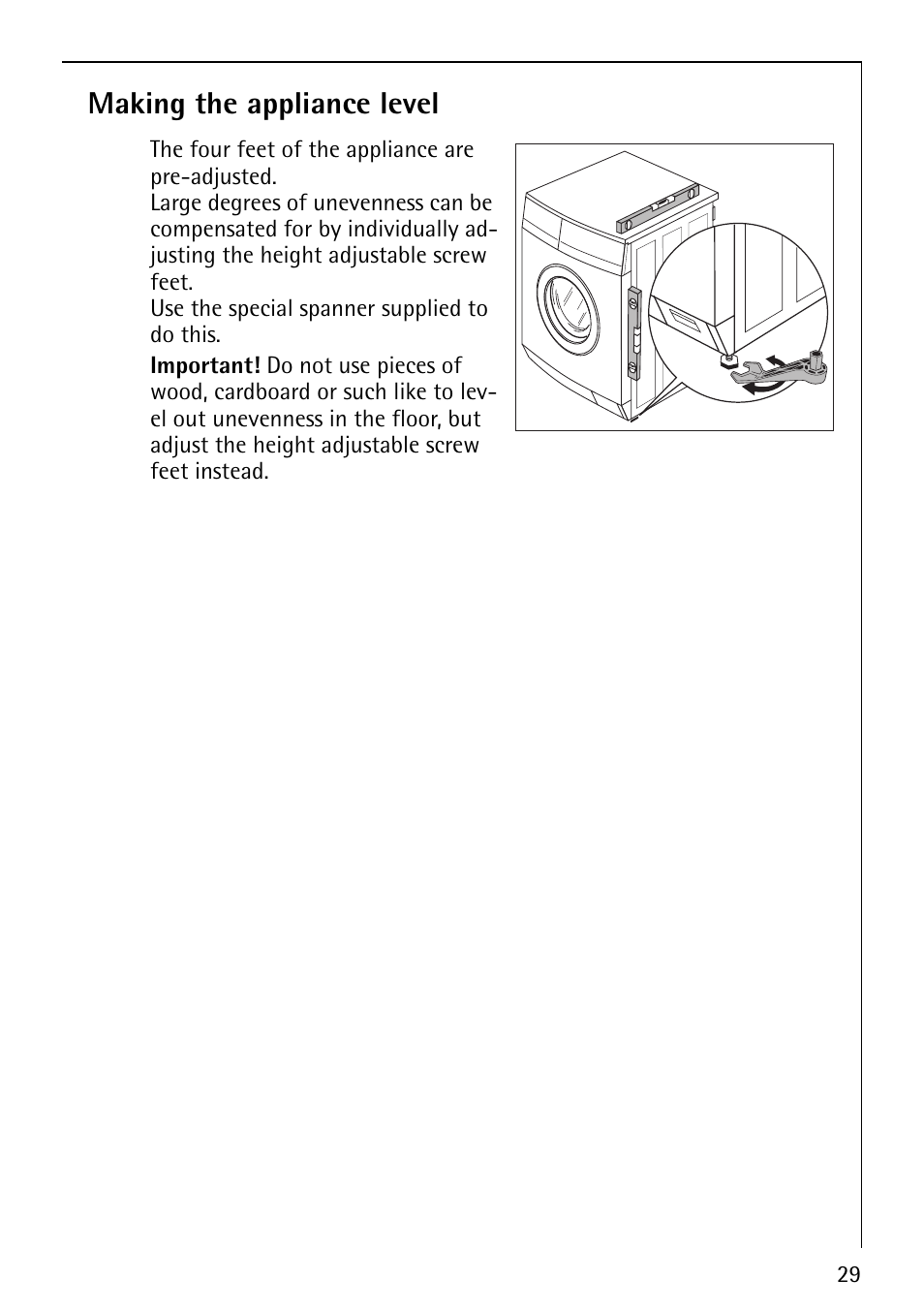 Making the appliance level | Electrolux LAVAMAT 52810 User Manual | Page 29 / 40