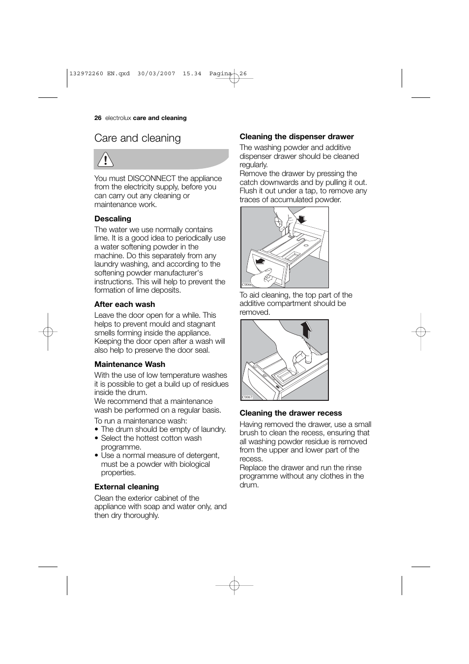 Care and cleaning | Electrolux EWN 16781 W User Manual | Page 26 / 48