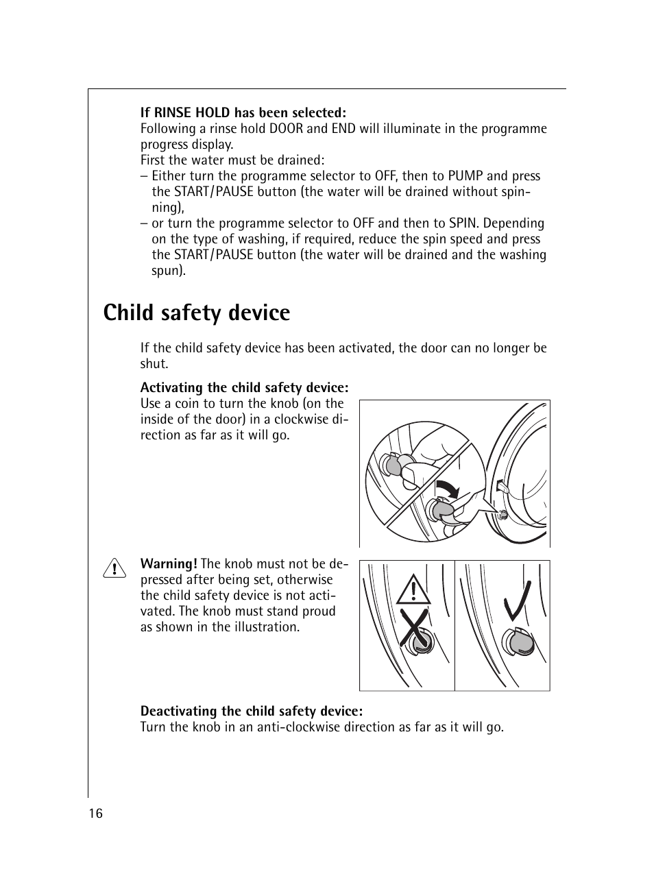 Child safety device | Electrolux 54600 User Manual | Page 16 / 36