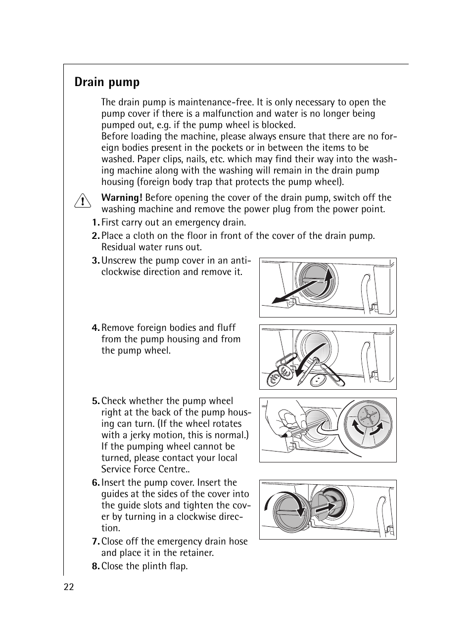 Drain pump | Electrolux 54600 User Manual | Page 22 / 36