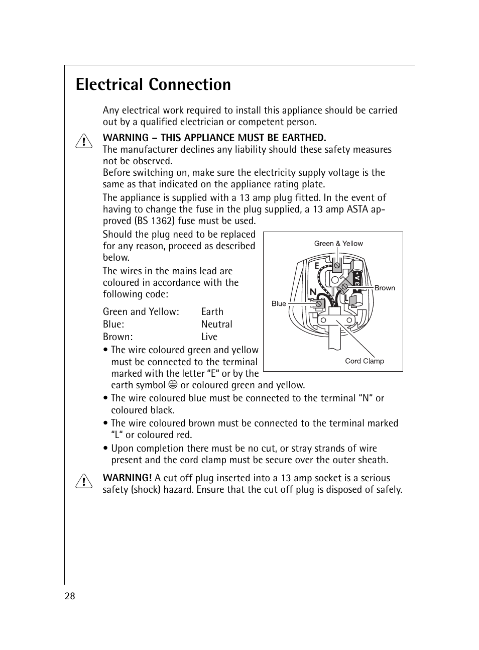 Electrical connection | Electrolux 54600 User Manual | Page 28 / 36