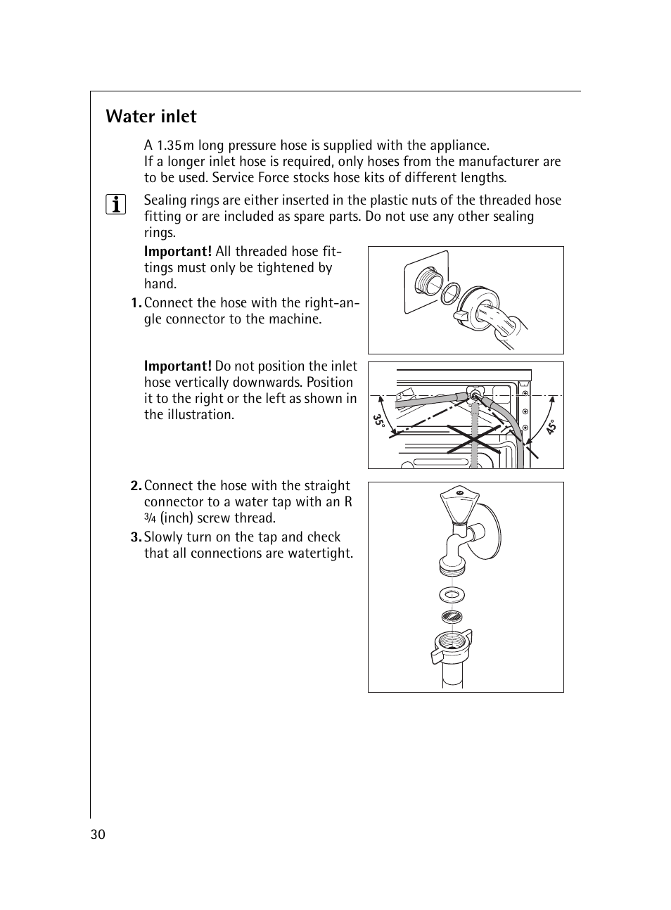 Water inlet | Electrolux 54600 User Manual | Page 30 / 36