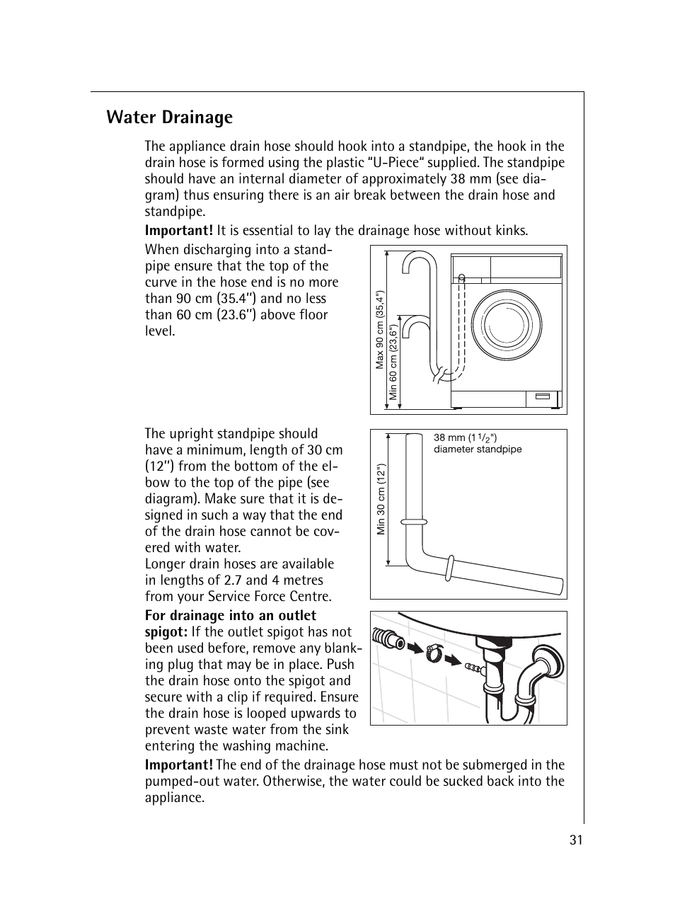 Water drainage | Electrolux 54600 User Manual | Page 31 / 36
