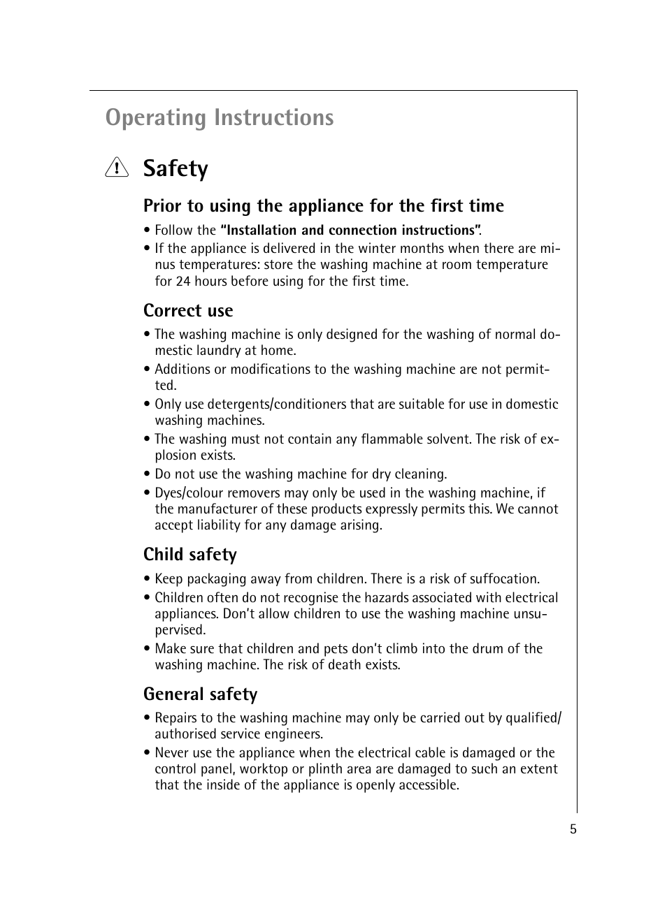 Operating instructions 1 safety | Electrolux 54600 User Manual | Page 5 / 36