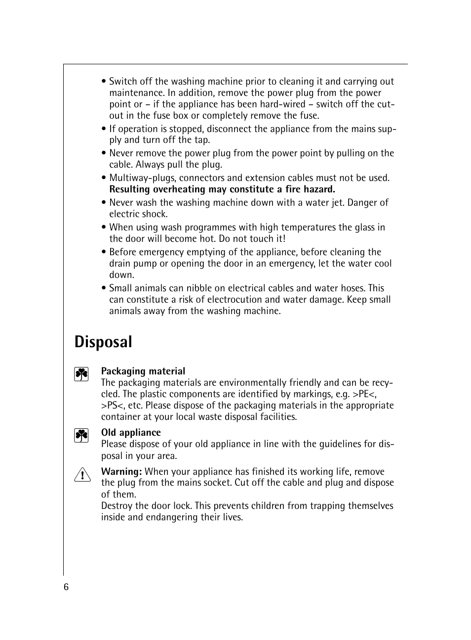 Disposal 2 | Electrolux 54600 User Manual | Page 6 / 36