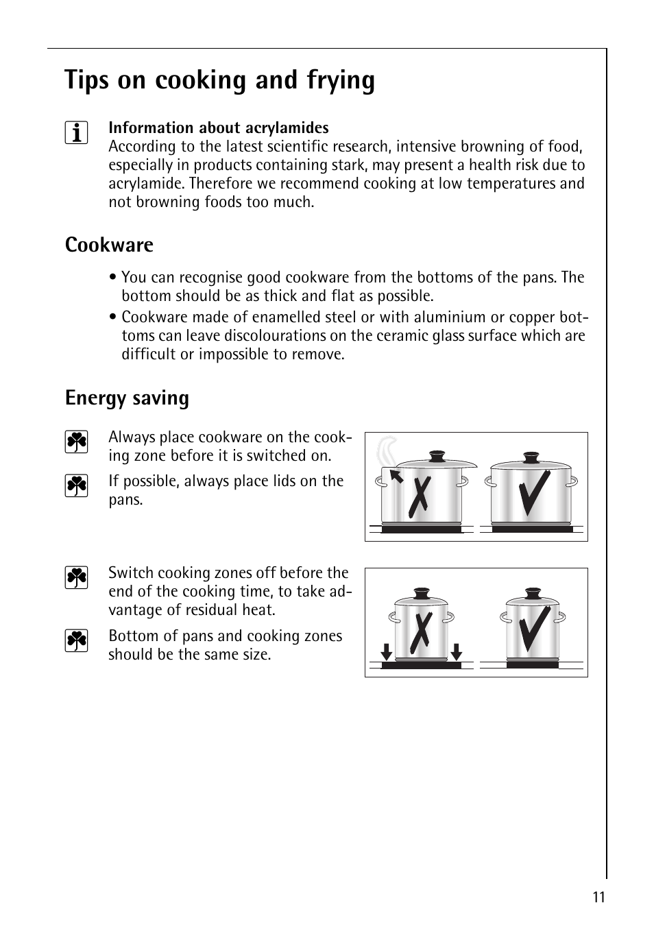 Tips on cooking and frying 3 | Electrolux 6410KF User Manual | Page 11 / 24