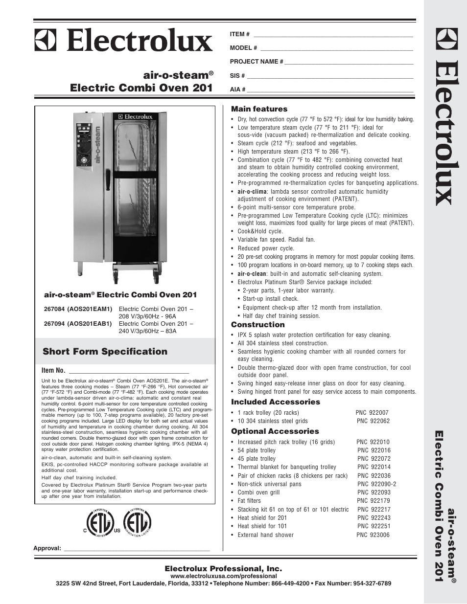 Electrolux Air-O-Steam AOS201EAM1 User Manual | 2 pages