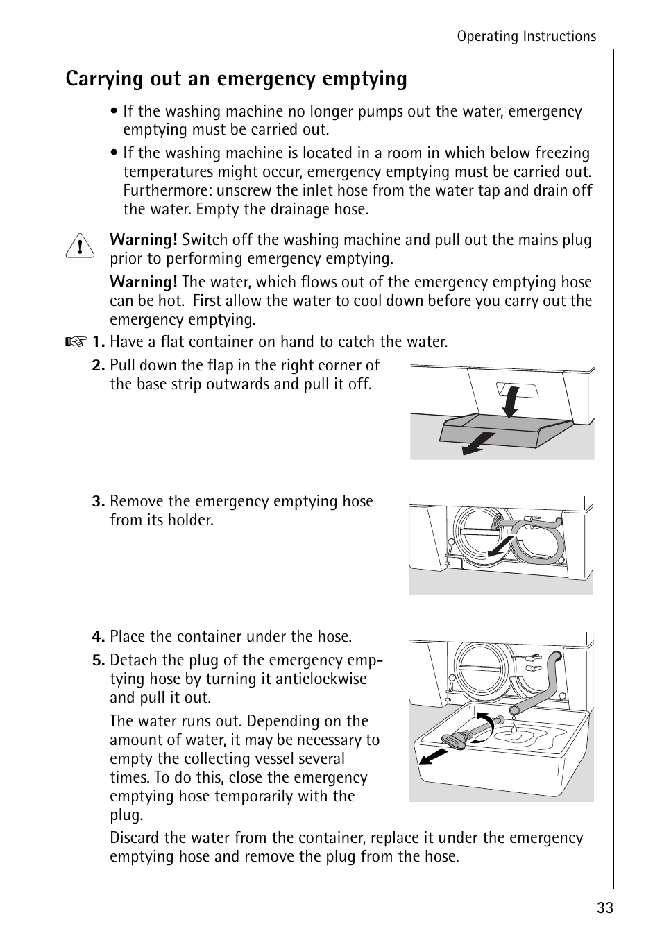 Carrying out an emergency emptying | Electrolux LAVAMAT 50430 User Manual | Page 33 / 56