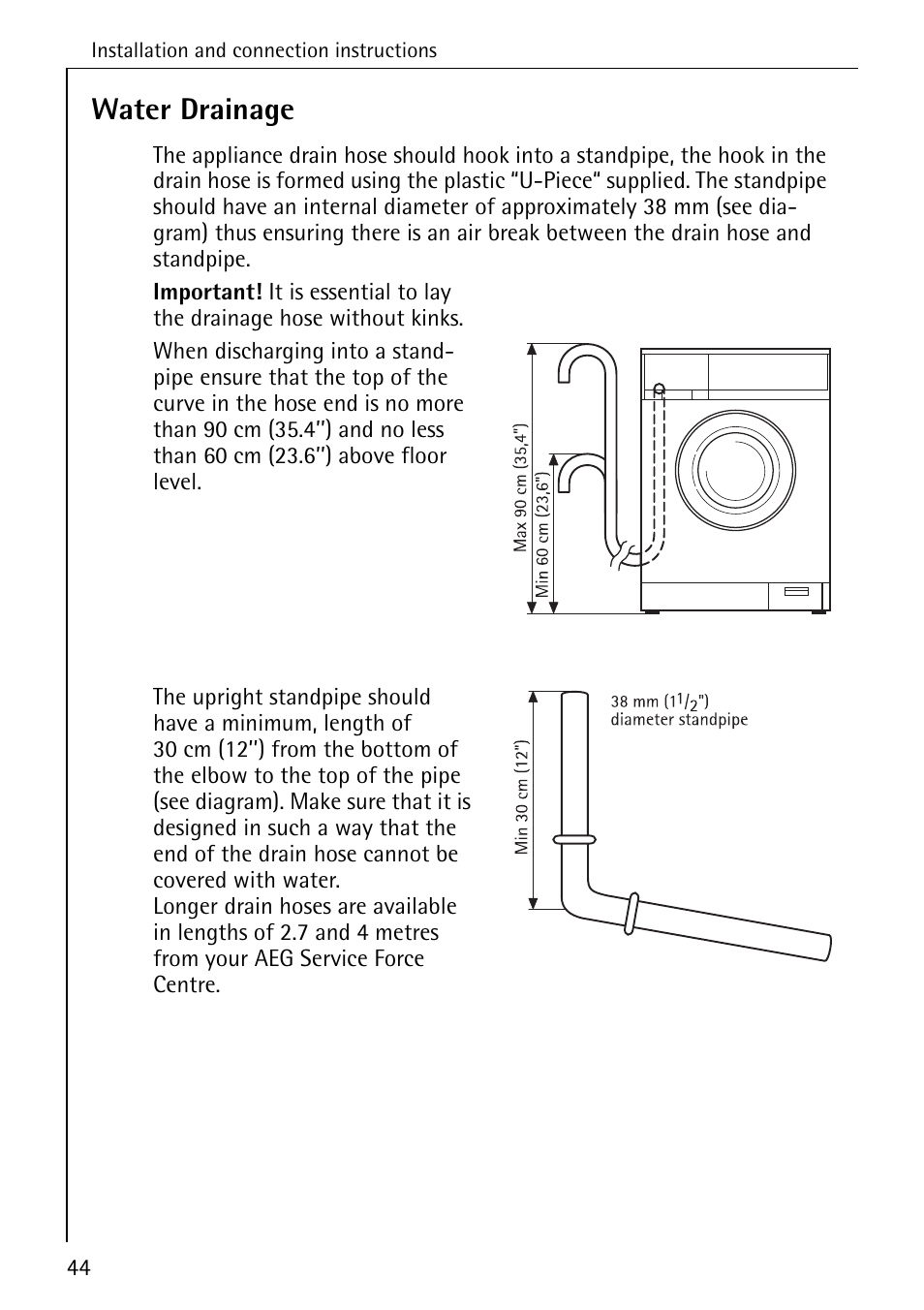 Water drainage | Electrolux LAVAMAT 50430 User Manual | Page 44 / 56