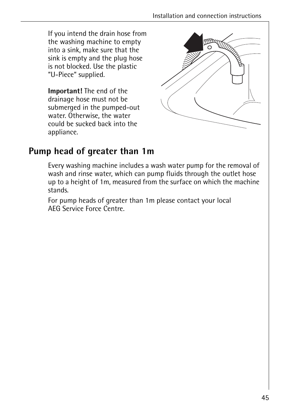 Pump head of greater than 1m | Electrolux LAVAMAT 50430 User Manual | Page 45 / 56