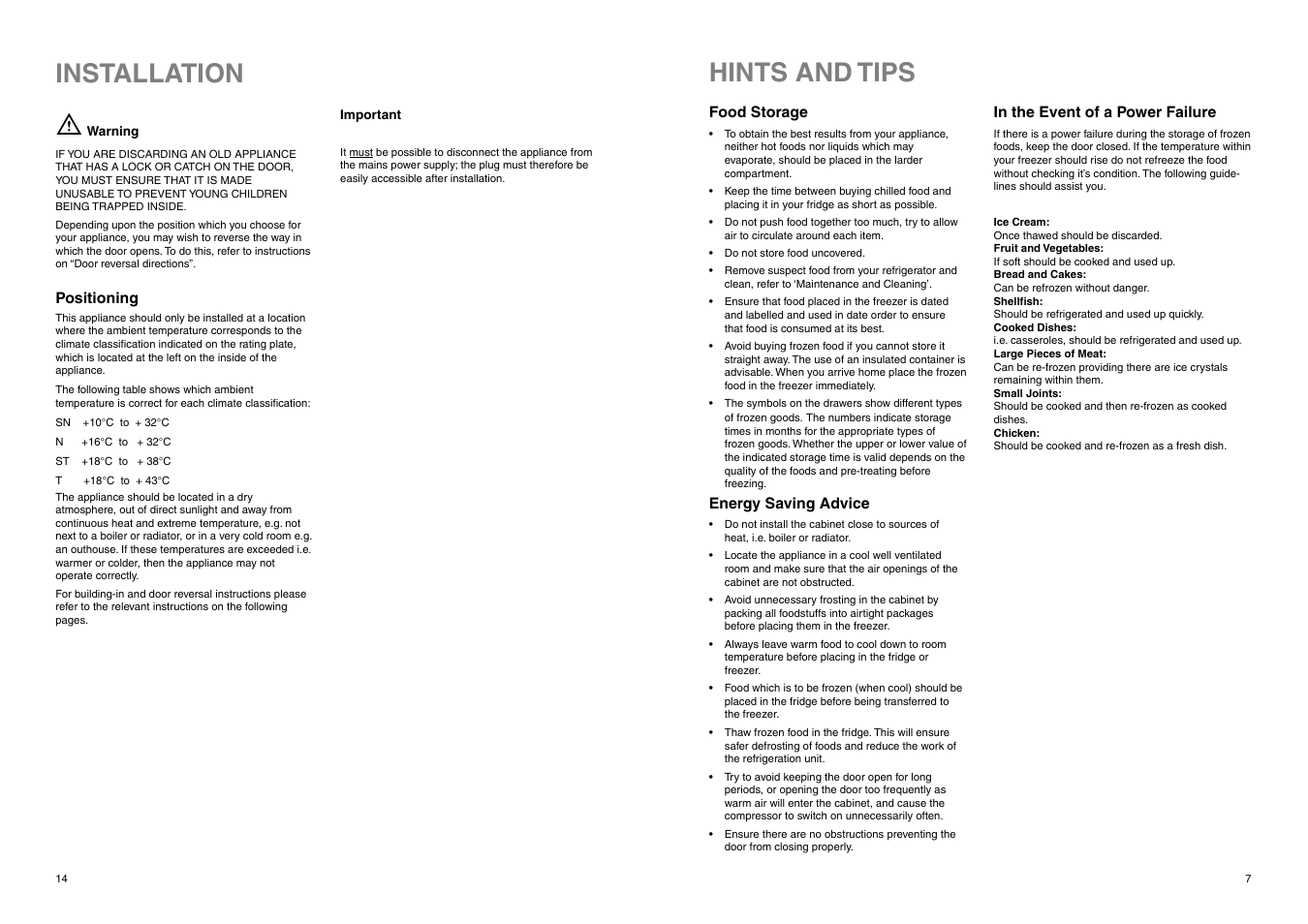 Hints and tips, Installation | Electrolux ERN 2820 User Manual | Page 14 / 20