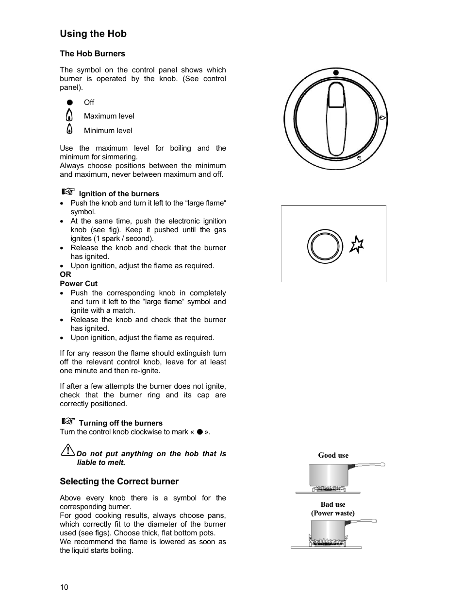 Using the hob | Electrolux ZCG 531 User Manual | Page 10 / 28