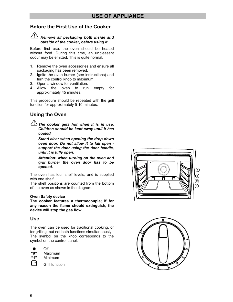 Use of appliance, Before the first use of the cooker, Using the oven | Electrolux ZCG 531 User Manual | Page 6 / 28