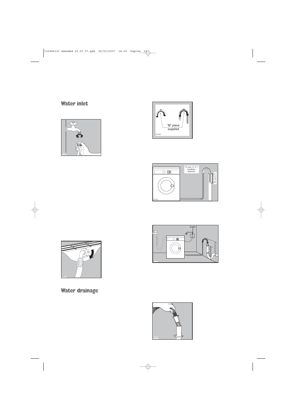 Water inlet, Water drainage | Electrolux U27381 EW 1013 I User Manual | Page 23 / 28