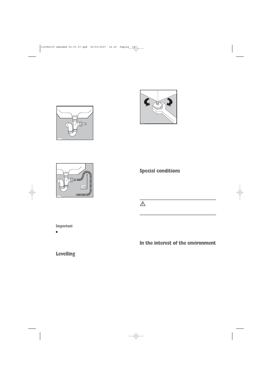 Special conditions, Levelling | Electrolux U27381 EW 1013 I User Manual | Page 24 / 28