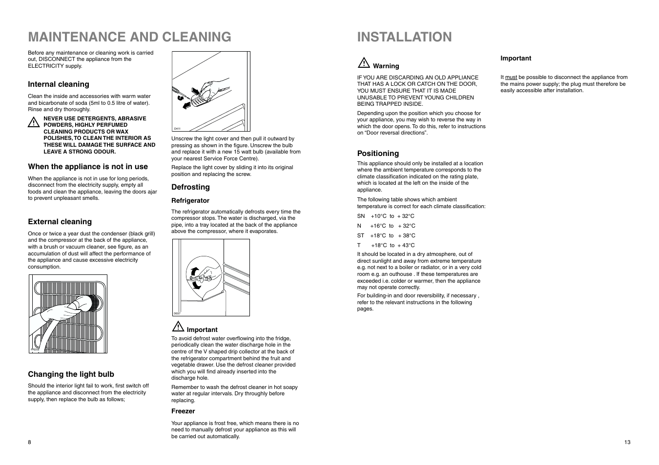 Maintenance and cleaning, Installation | Electrolux ERF 2830 User Manual | Page 13 / 20