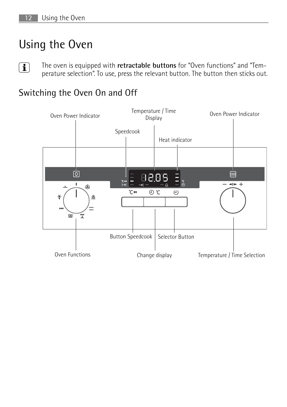 Using the oven 3, Switching the oven on and off | Electrolux USER MANUAL BUILT-IN ELECTRIC OVEN B5701-5 User Manual | Page 12 / 60