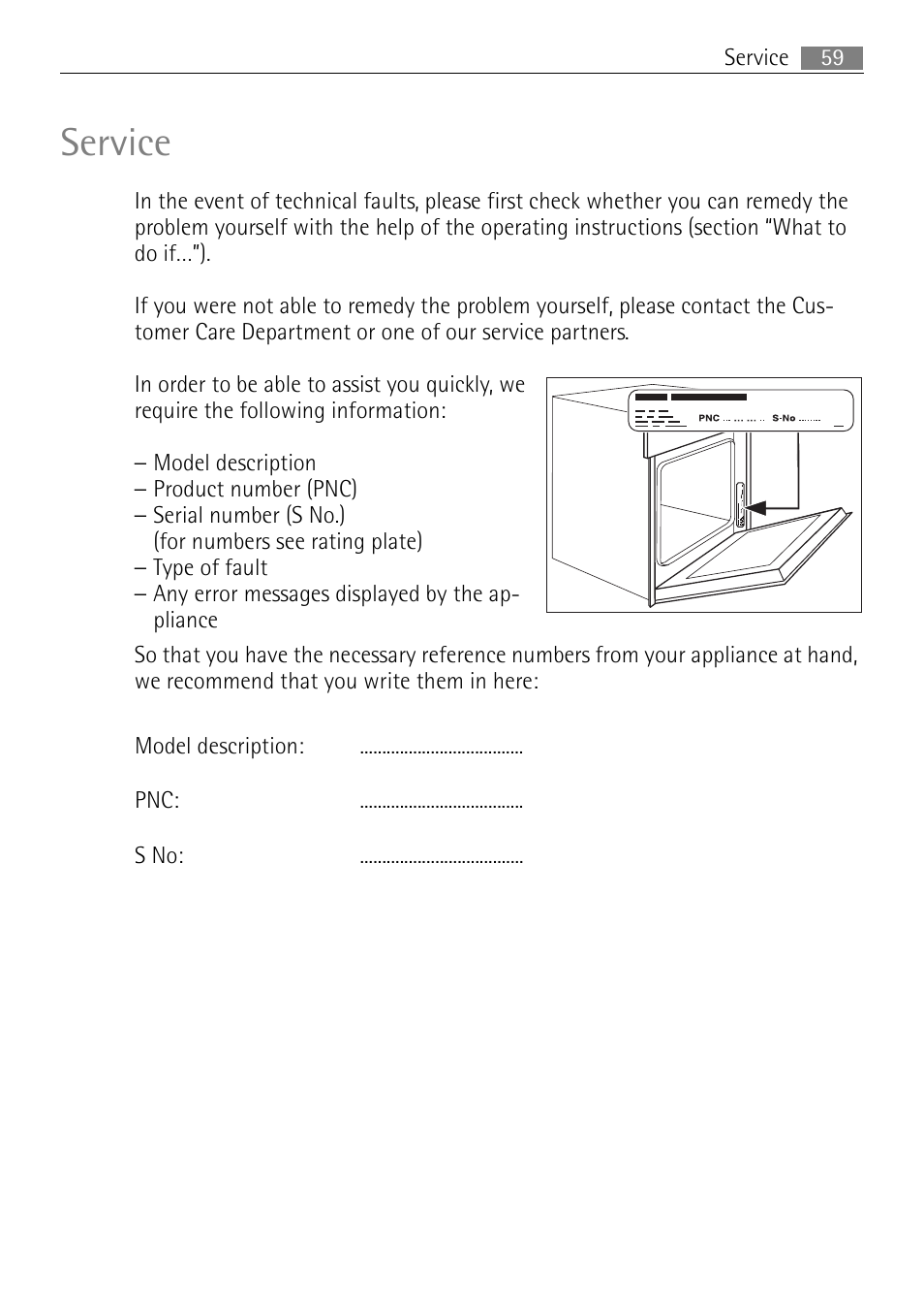 Service | Electrolux USER MANUAL BUILT-IN ELECTRIC OVEN B5701-5 User Manual | Page 59 / 60