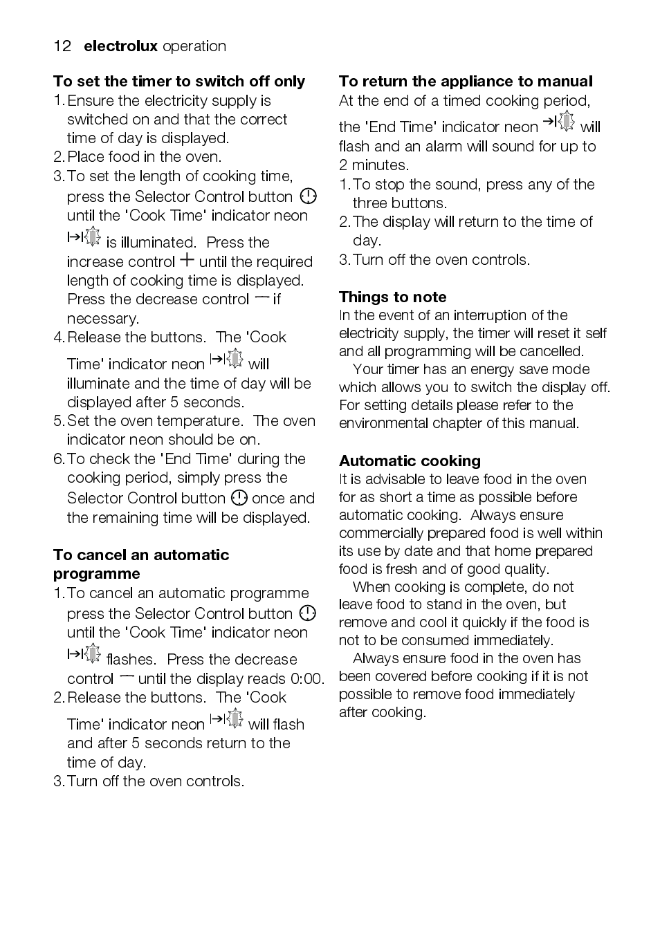 Electrolux, Automatic cooking | Electrolux EKC6047 User Manual | Page 12 / 52