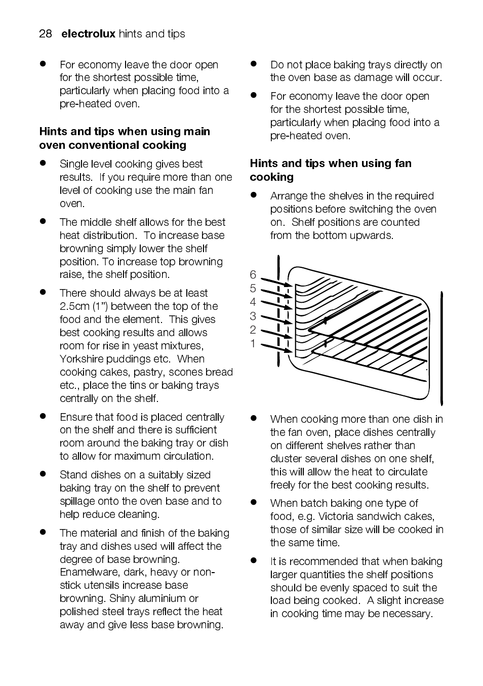 Electrolux, Hints and tips when using fan cooking | Electrolux EKC6047 User Manual | Page 28 / 52