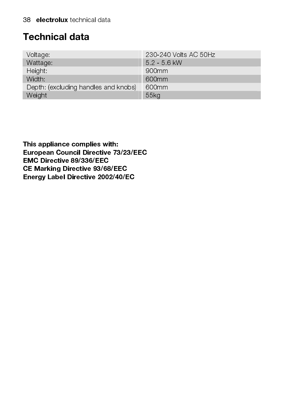 Electrolux EKC6047 User Manual | Page 38 / 52