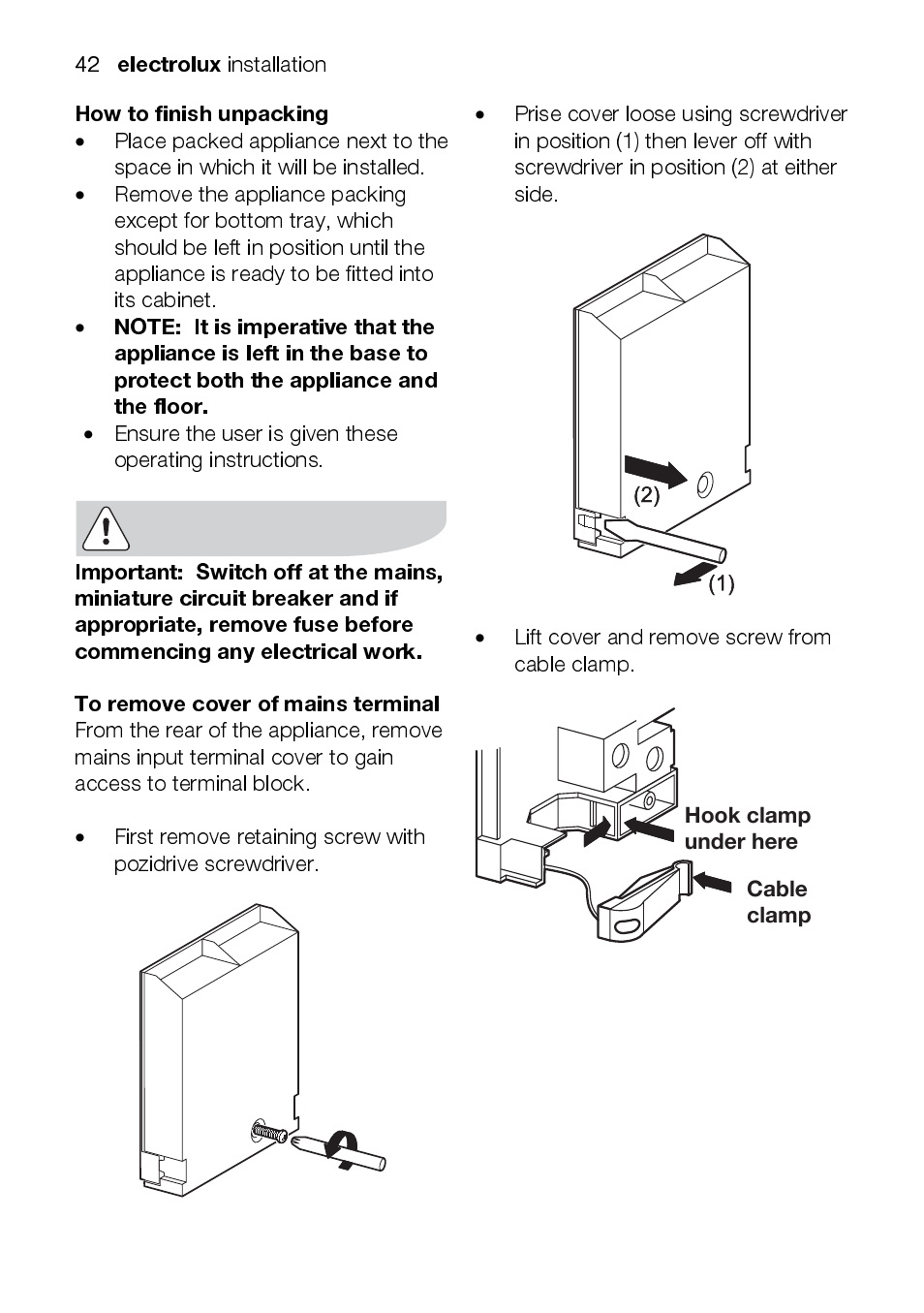 Electrolux, How to finish unpacking | Electrolux EKC6047 User Manual | Page 42 / 52